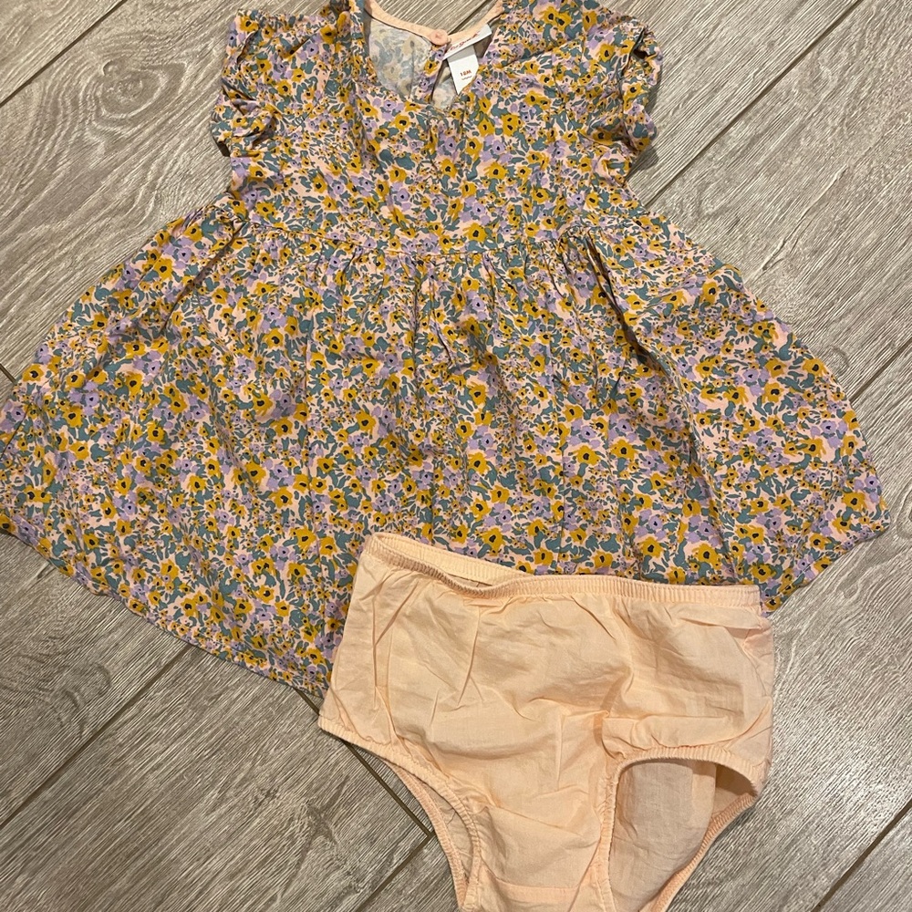 Cat & Jack floral dress with peach diaper cover for underneath size 18 m